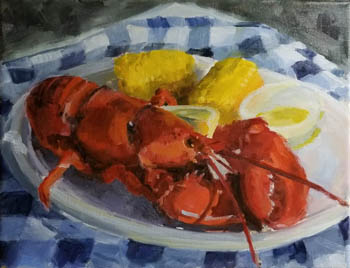 Lobster picnic on the beach in Brooksville, Maine